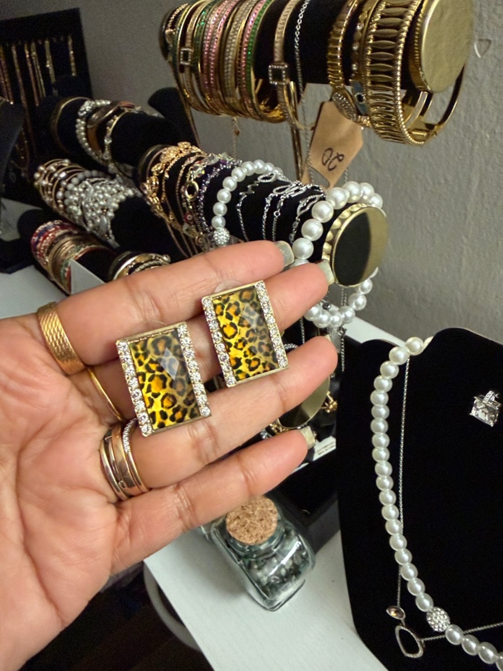 Vintage rectangle with rinestone earrings